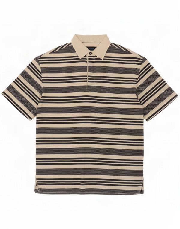 Les Copains Polo da uomo blu aquila IT 48 a righe beige medio