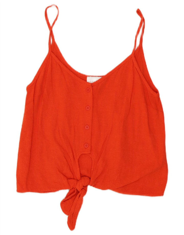 Topshop Canottiera corta da donna con cravatta sul davanti UK 8 piccola viscosa rossa