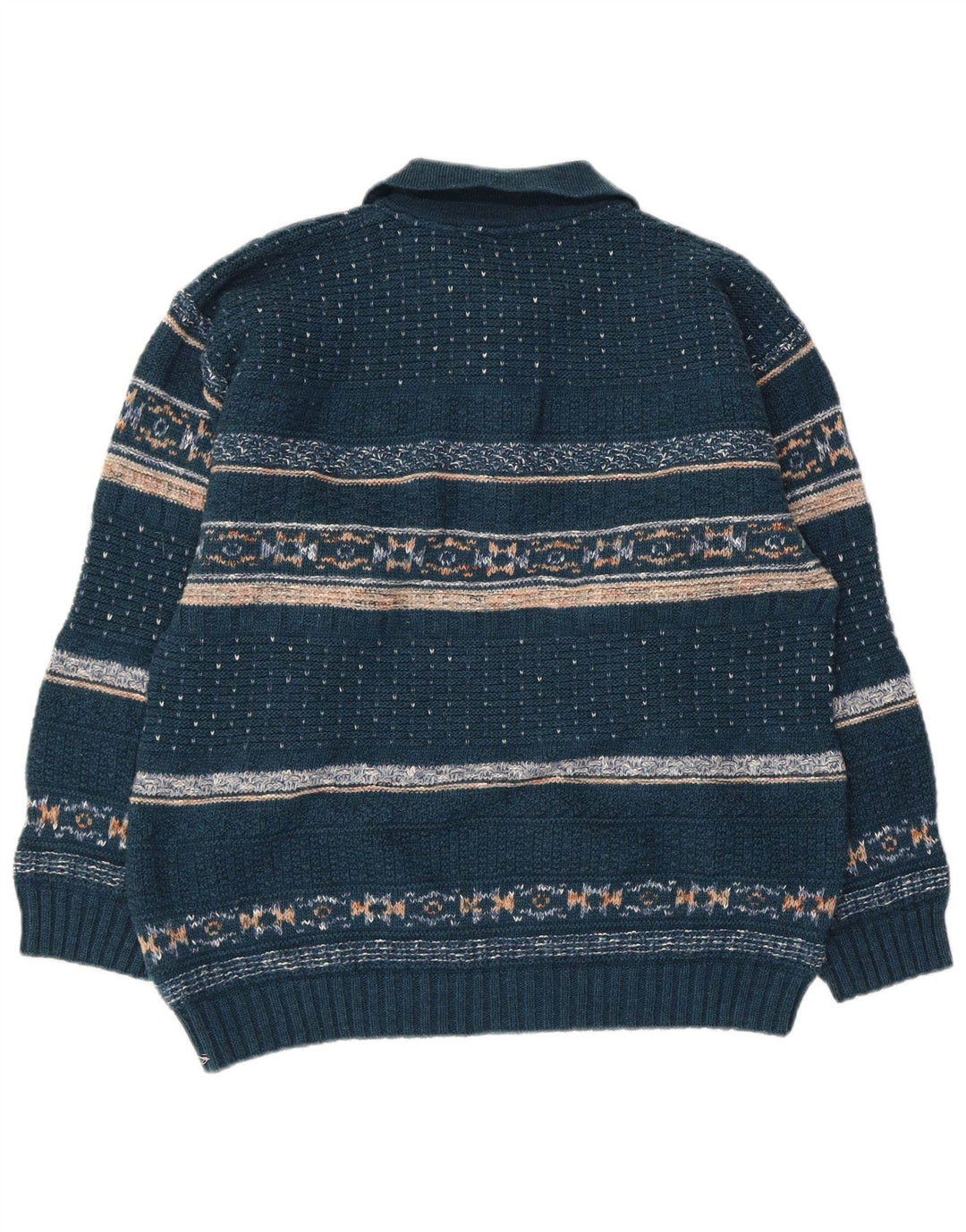 Polo Nord Maglione da uomo con collo alto in lana Fair Isle blu medio