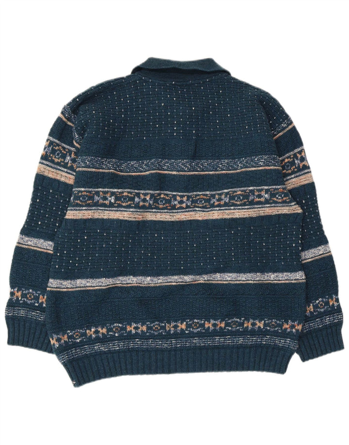 Polo Nord Maglione da uomo con collo alto in lana Fair Isle blu medio