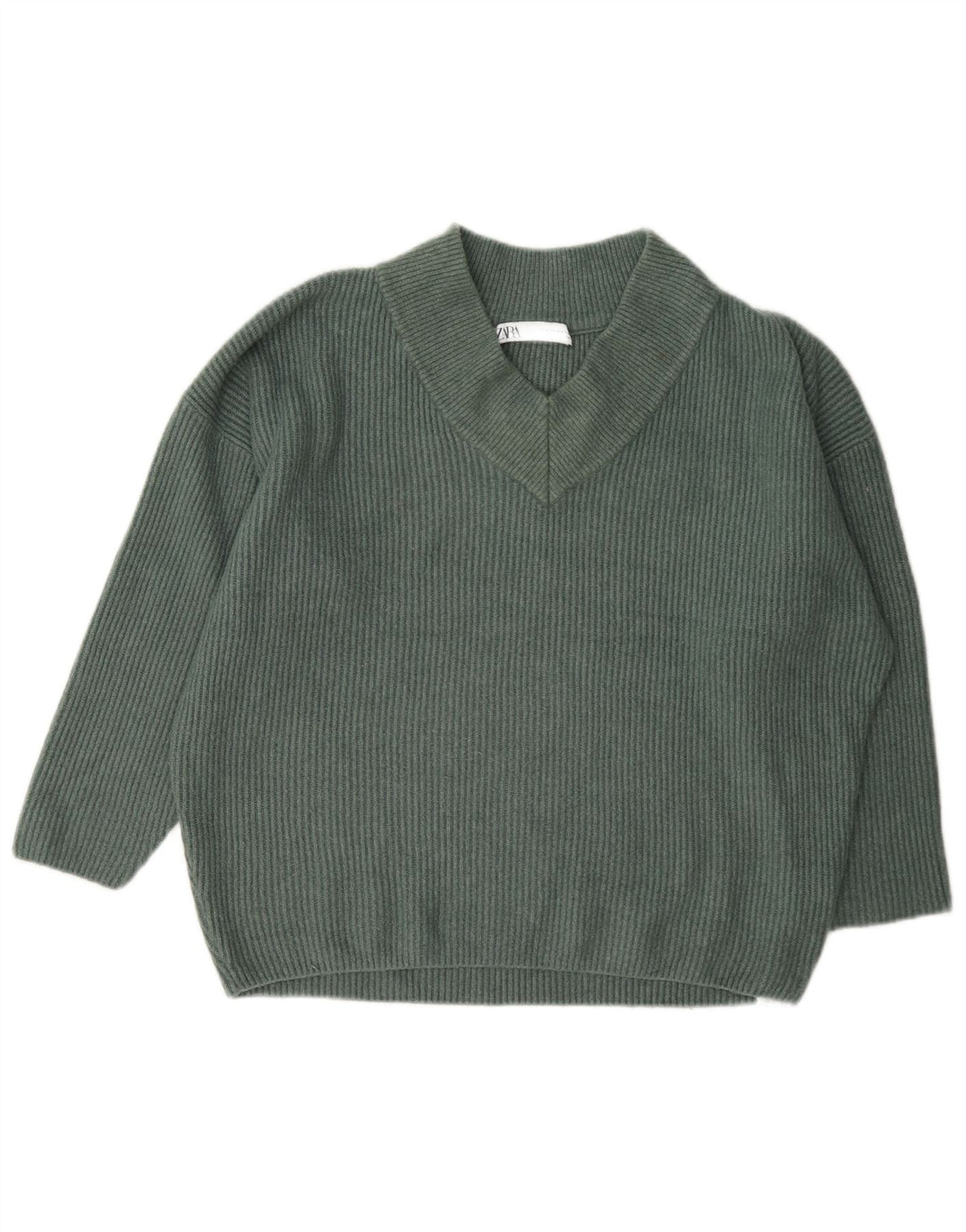 Maglione oversize con scollo a V da donna Zara UK 14 Acrilico verde medio