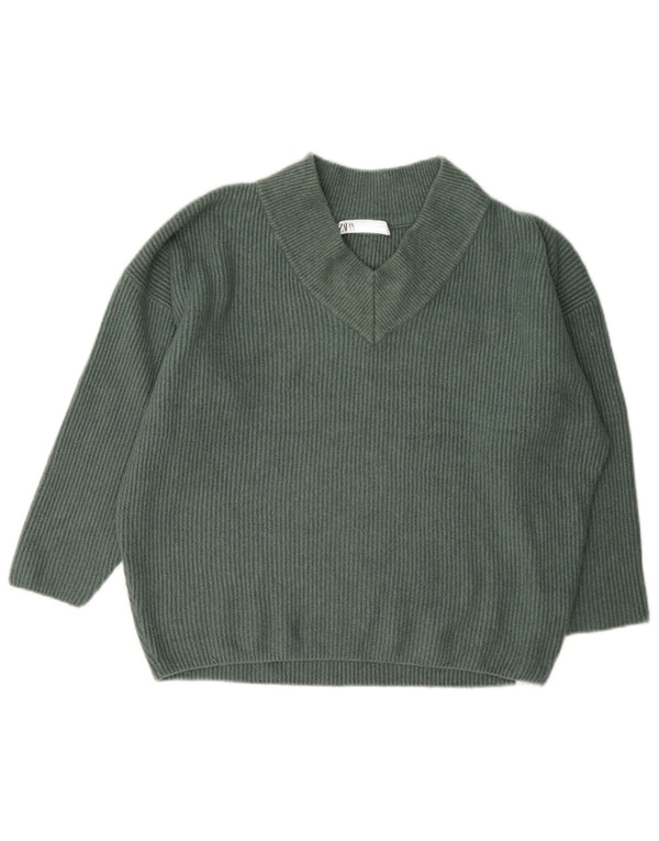 Maglione oversize con scollo a V da donna Zara UK 14 Acrilico verde medio