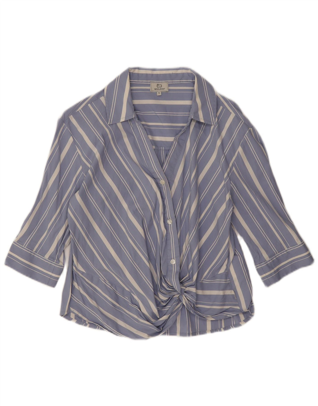 Woolrich Donna Camicia Oversize con Maniche a 3/4 Camicetta UK 10 Piccola a Righe Blu