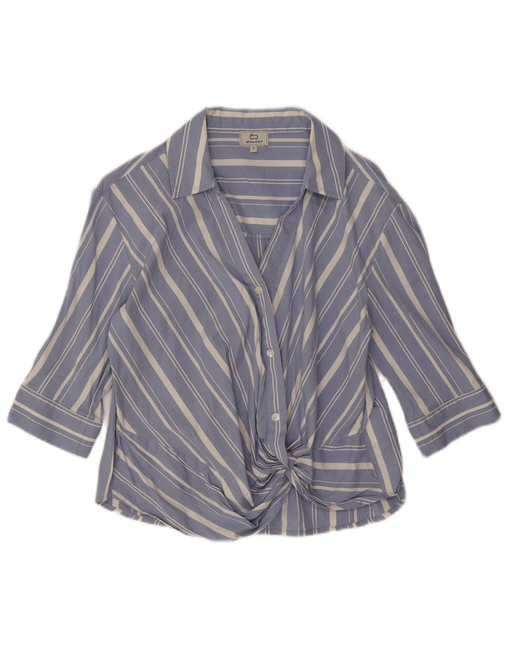Woolrich Donna Camicia Oversize con Maniche a 3/4 Camicetta UK 10 Piccola a Righe Blu