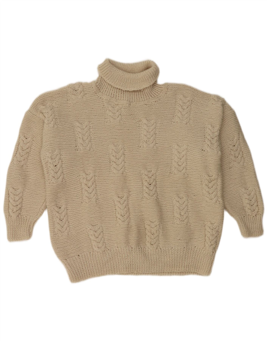 Maglione maglione vintage da donna con collo alto corto UK 20 2XL bianco sporco