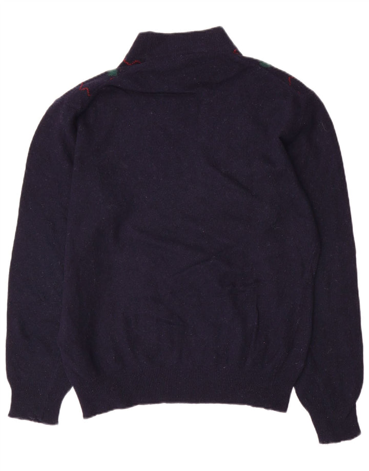 Maglione vintage da uomo con collo alto e maglione medio blu navy a rombi/diamante