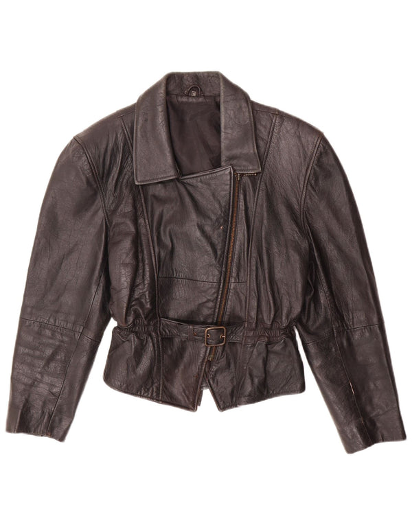 Giacca da motociclista in pelle da donna vintage EU 38 in pelle nera media