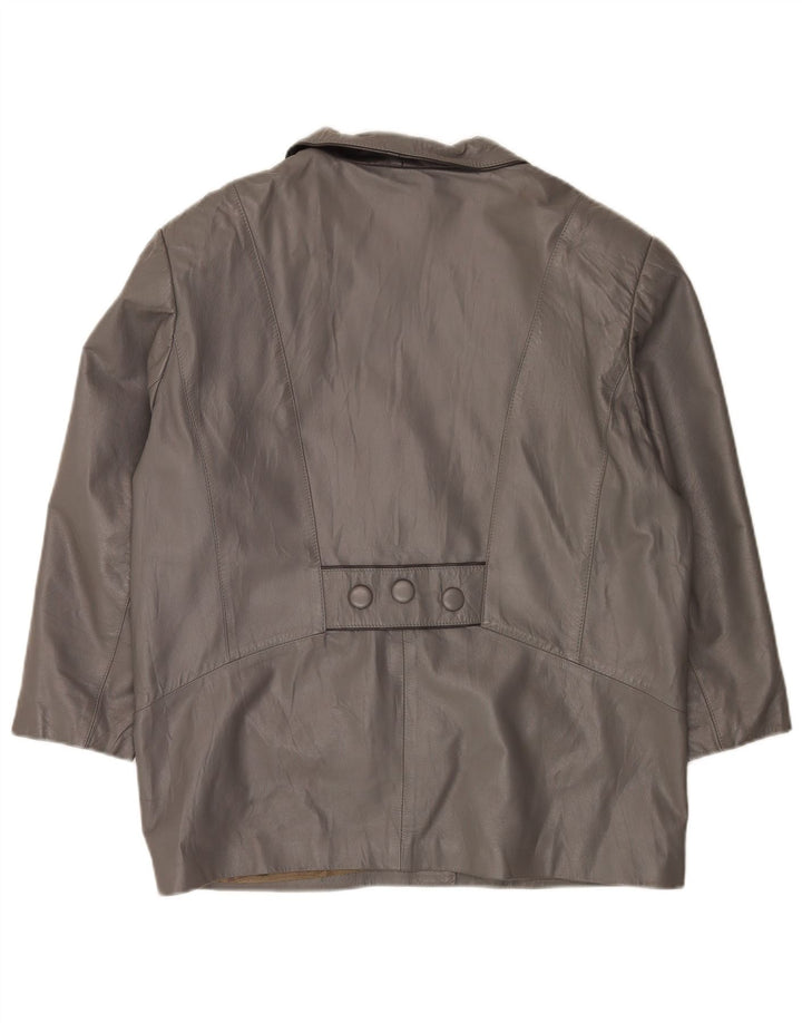 Giacca in pelle vintage da donna vestibilità ampia UK 18 XL in pelle grigia