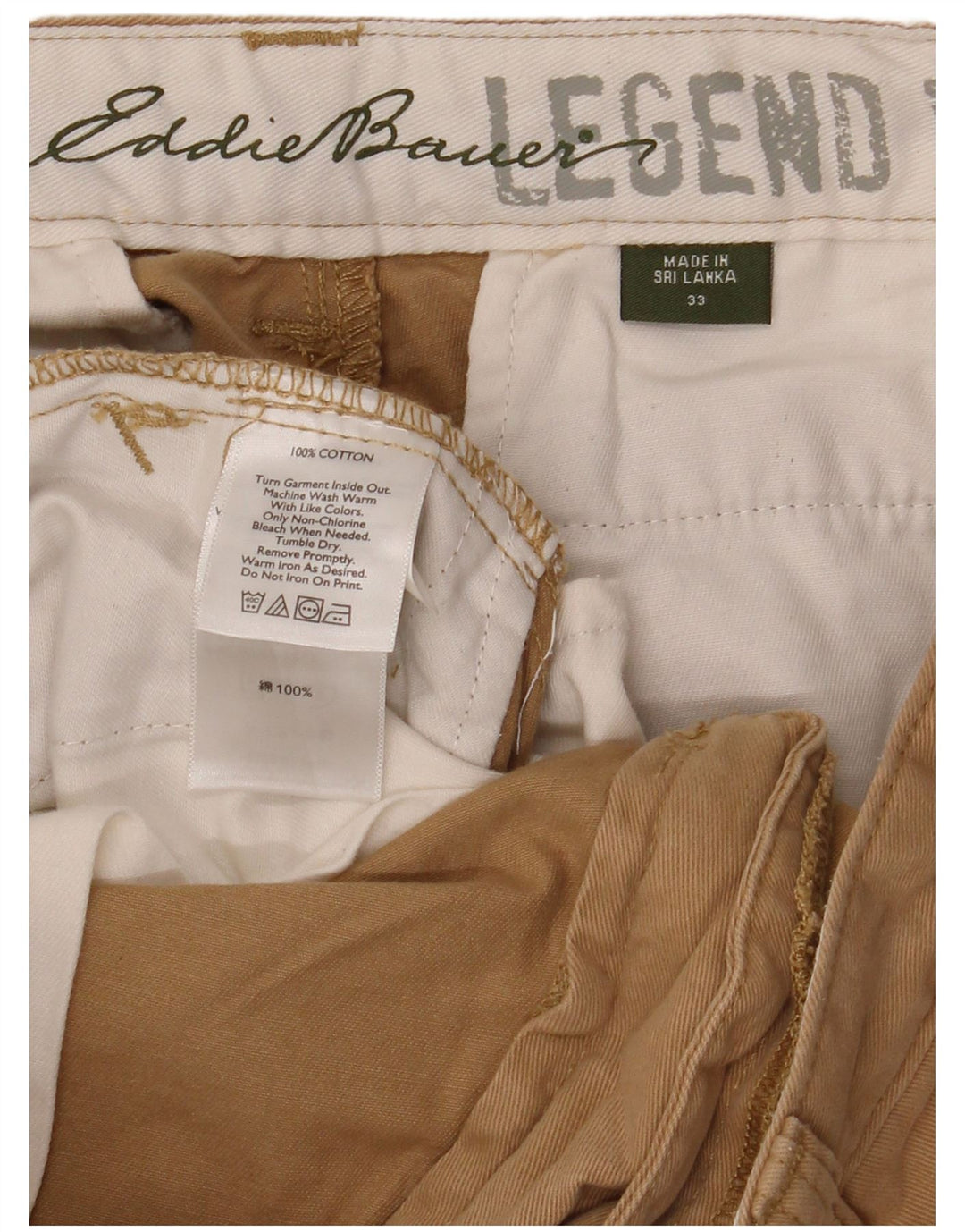 Pantaloncini chino da uomo EDDIE BAUER W33 cotone kaki medio