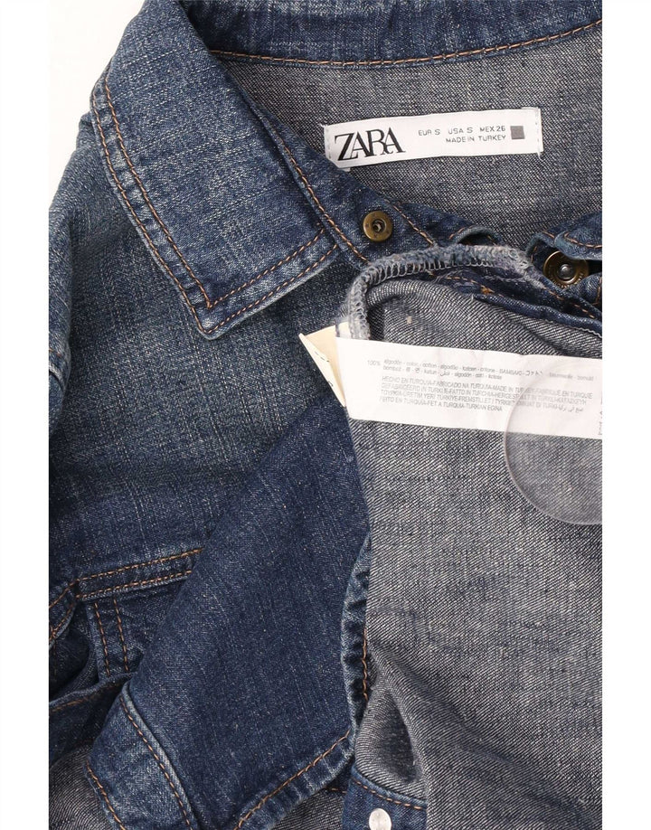Camicia in denim da donna Zara UK 10 piccola in cotone blu