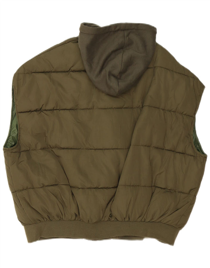 Gilet imbottito oversize con cappuccio da donna Zara UK 10 piccolo poliestere kaki