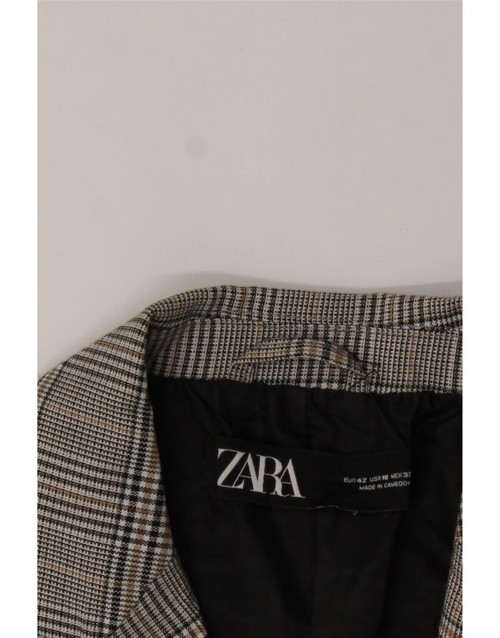 ZARA Womens 1 Button Blazer Jacket EU 42 Large Grey Check Polyester Vintage Zara and Second-Hand Zara from Messina Hembry 