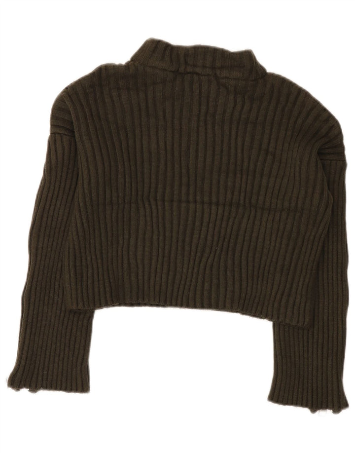 Zara Donna Maglione Corto Oversize con Collo Dolcevita UK 10 Piccolo Cachi