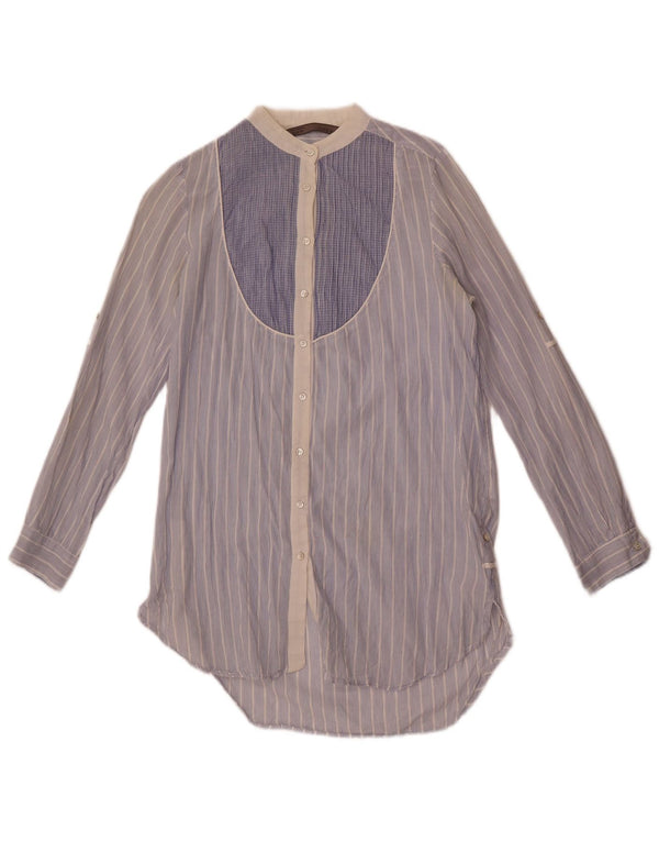 Abito camicia a maniche lunghe da donna Zara UK 6 XS cotone a righe blu