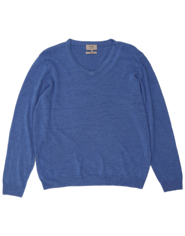 Marks & Spencer Mens V-Neck Jumper Sweater 2XL Blue Acrylic