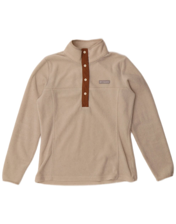 Maglione in pile da donna Columbia con collo a bottoni UK 10 piccolo poliestere bianco sporco