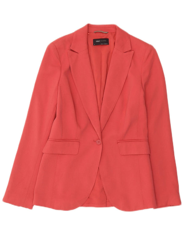 Marks & Spencer Womens 1 Button Blazer Jacket UK 8 Small Pink Polyester