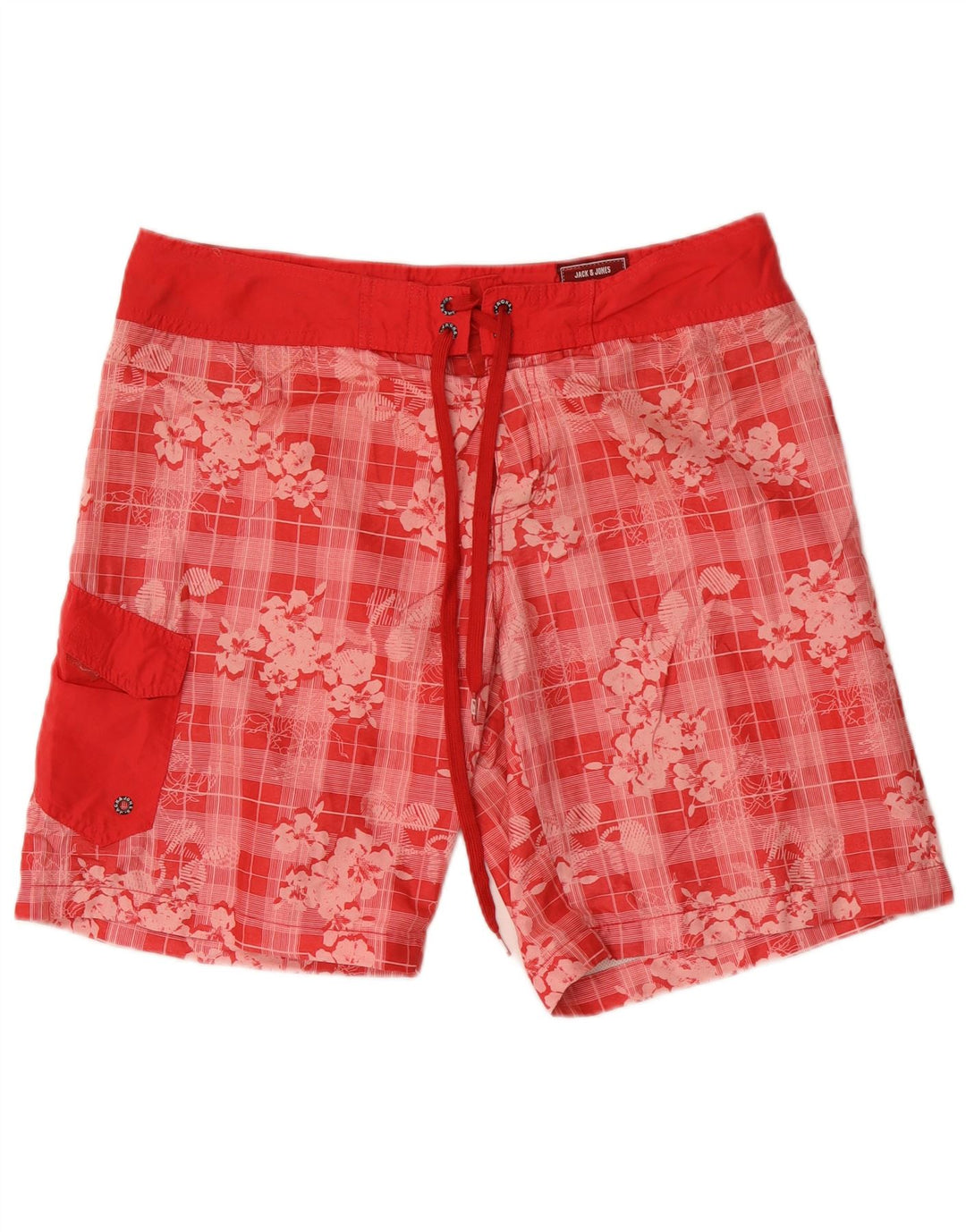 Pantaloncini da bagno da uomo Jack & Jones grandi in poliestere floreale rosso