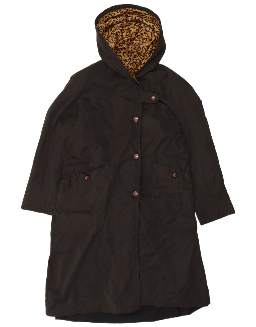 Soprabito con cappuccio da donna vintage UK 18 XL poliestere nero