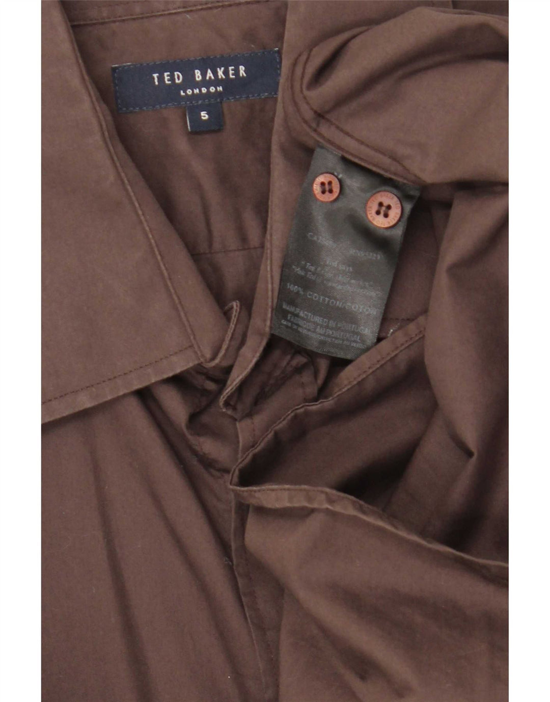 Camicia da uomo Ted Baker taglia 5 grande in cotone marrone