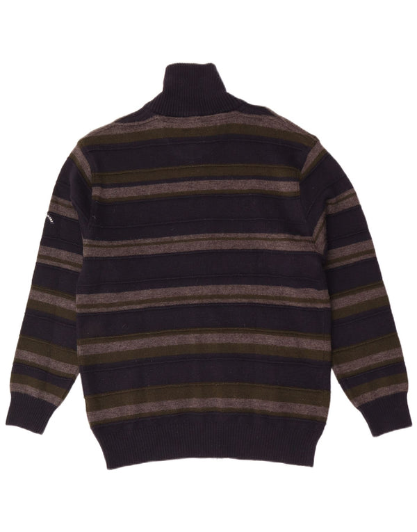 Maglione cardigan vintage da uomo 2XL in lana merino a righe blu navy