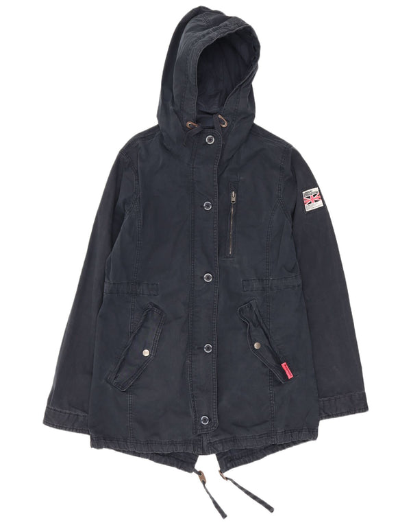 Giacca Parka da donna con cappuccio Superdry UK 16 Large Blu Navy Cotone