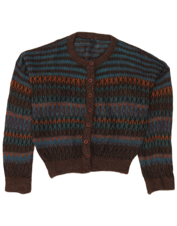 Maglione cardigan oversize da donna vintage EU 48 2XL Mohair a righe marroni