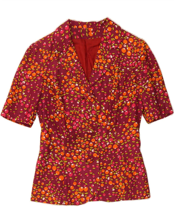 VINTAGE Womens 3 Button Short Sleeve Blazer Jacket UK 10 Small Red Floral Vintage Vintage and Second-Hand Vintage from Messina Hembry 