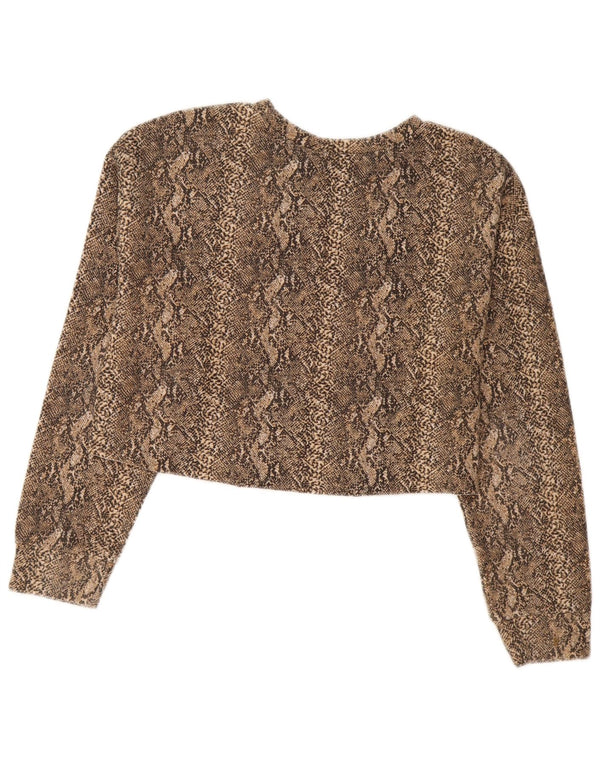 Zara Trafaluc Top corto da donna a maniche lunghe UK 14 Marrone medio Stampa animalier