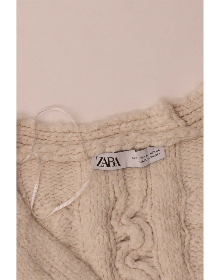 Maglione cardigan oversize corto da donna Zara UK 10 piccolo acrilico bianco