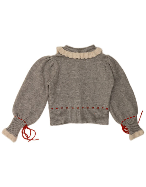 Maglione cardigan corto da donna Zara UK 12 Acrilico floreale grigio medio