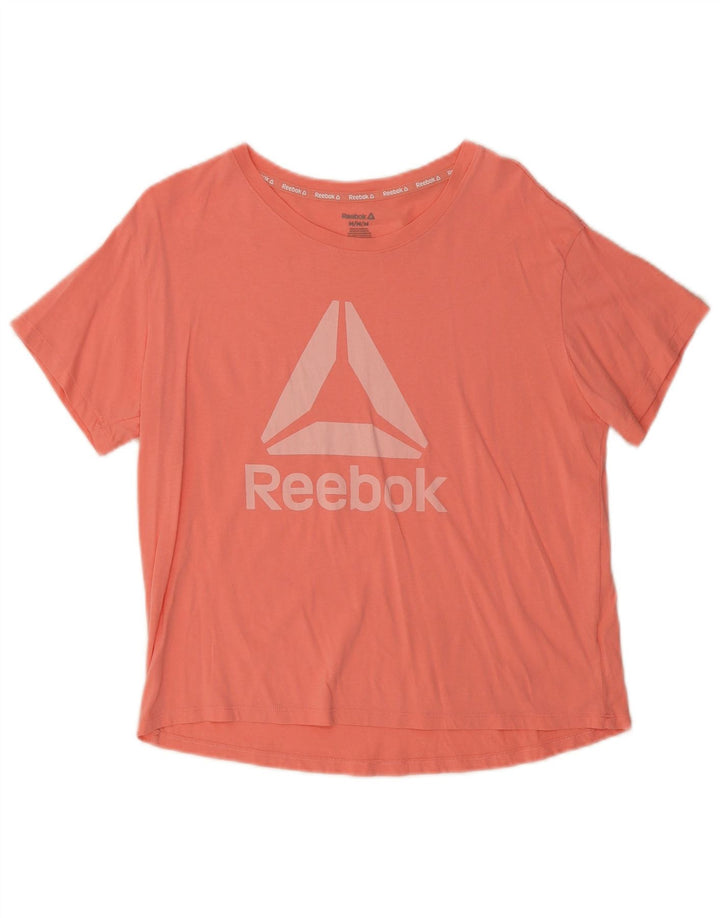 REEBOK Womens Graphic T-Shirt Top UK 14 Medium Orange Cotton