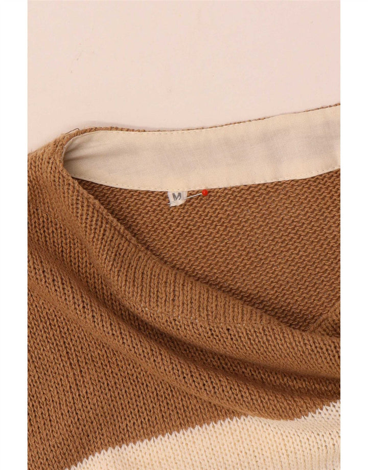 Maglione vintage da uomo con scollo a barca a righe marrone medio