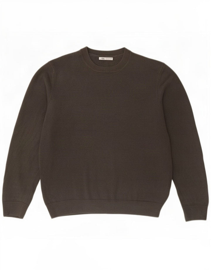 Maglione girocollo da uomo Zara, maglione grande in lino grigio