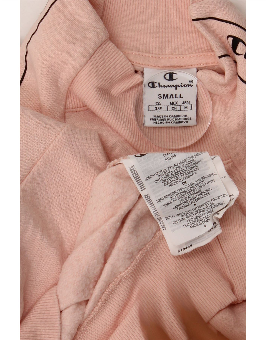 Felpa con grafica oversize da donna Champion, maglione UK 10, piccolo cotone rosa
