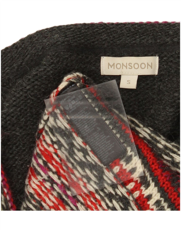 MONSOON Womens Longline Open Cardigan Sweater UK 10 Small Grey Fair Isle