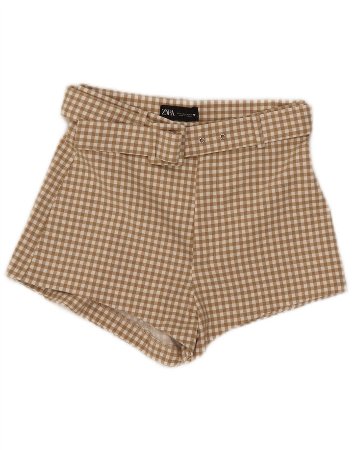 Pantaloni caldi a vita alta da donna Zara piccoli W26 poliestere a quadretti beige