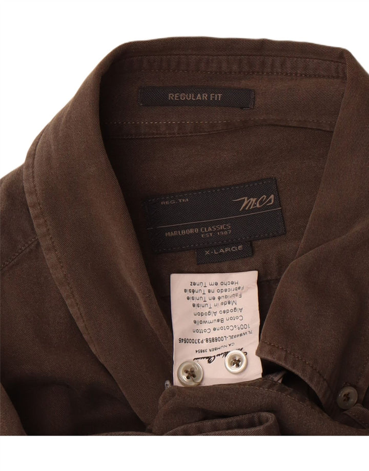 Camicia da uomo Regular Fit Marlboro Classics XL in cotone marrone