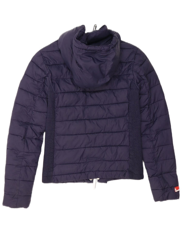 Giacca imbottita con cappuccio da donna Superdry UK 6 XS nylon blu navy