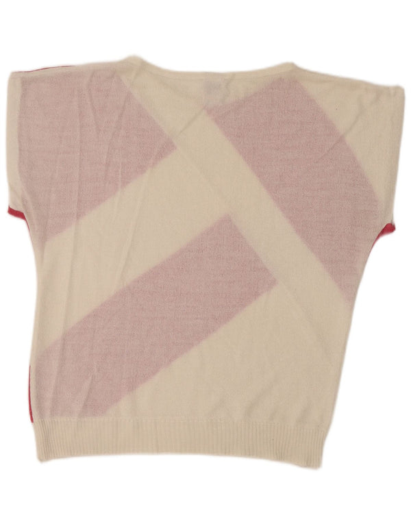 Maglione vintage da donna con scollo a barca UK 12 a righe bianche medie