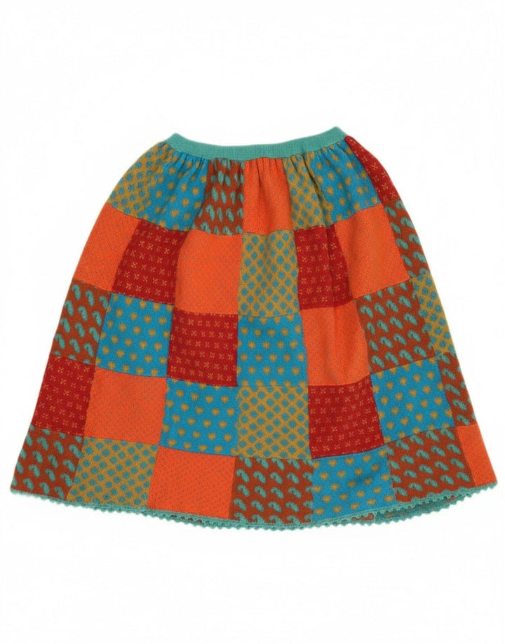 Gonna a trapezio vintage da donna in maglia W26 piccolo patchwork multicolore