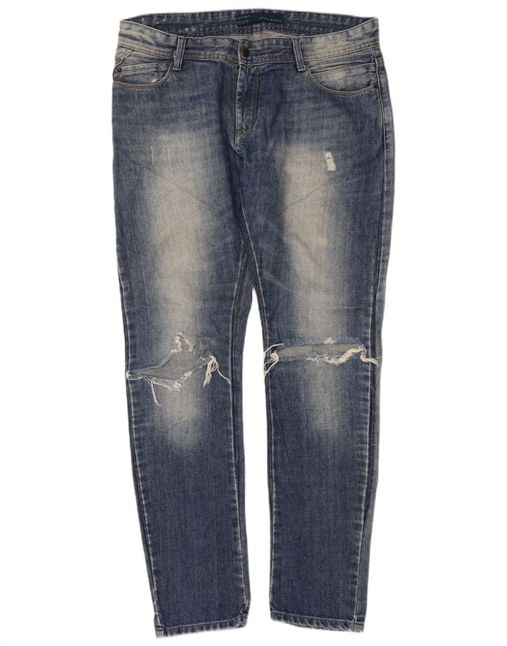 Jeans slim invecchiati Zara da donna EU 42 Large W32 L30 Blu