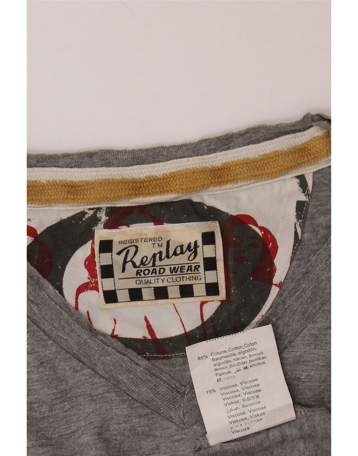 REPLAY Top grafico da uomo a maniche lunghe in cotone grigio grande