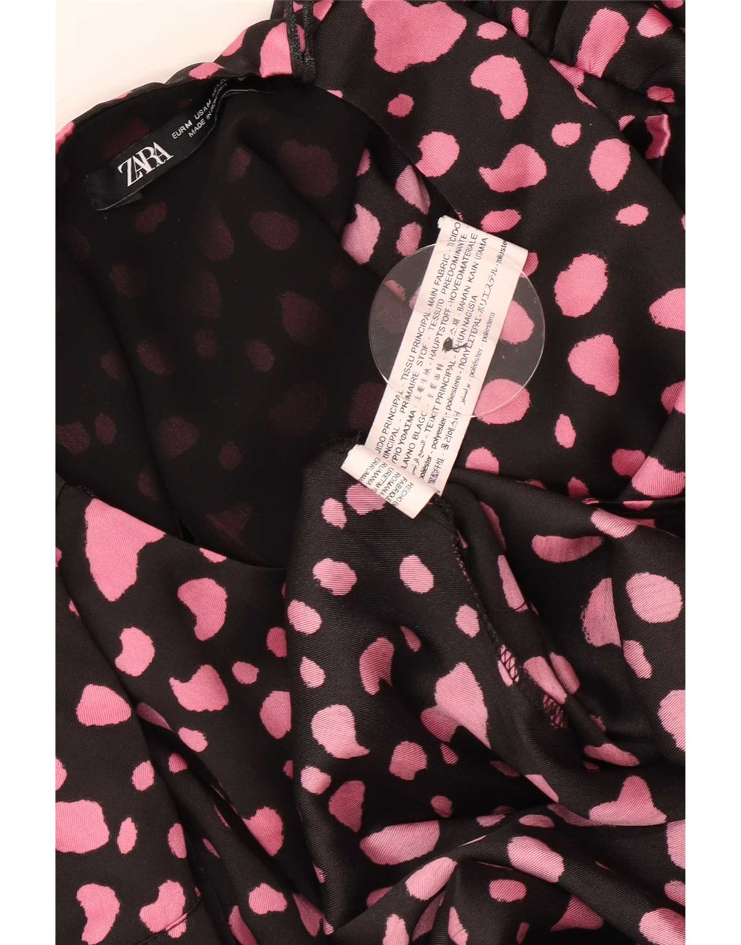 Vestito lungo a maniche lunghe da donna Zara UK 12 Poliestere maculato nero medio