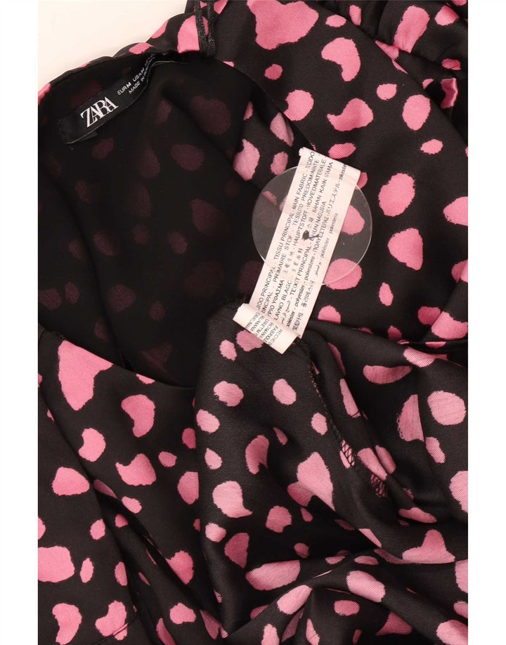 Vestito lungo a maniche lunghe da donna Zara UK 12 Poliestere maculato nero medio