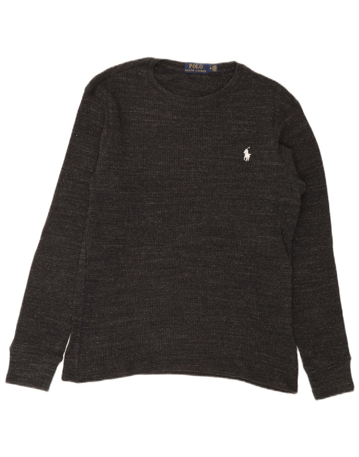 Polo Ralph Lauren Top da uomo a maniche lunghe in cotone chiazzato grigio medio