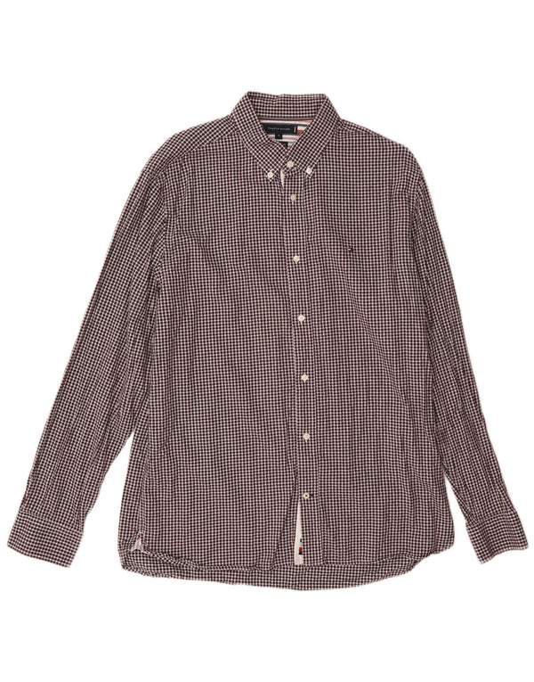 Camicia da uomo in flanella Tommy Hilfiger XL in cotone a quadretti bordeaux