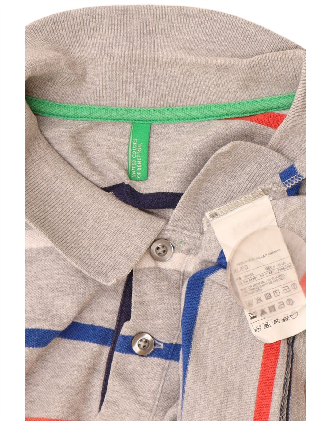 Polo Benetton Uomo XL Cotone Rigato Grigio