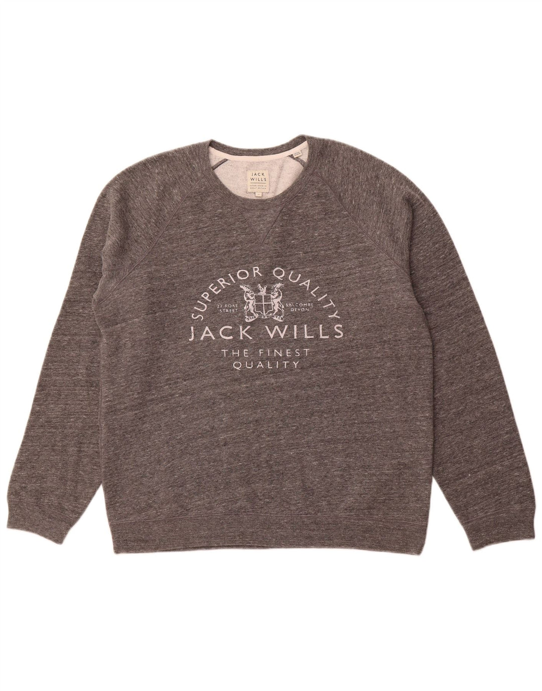 JACK WILLS Maglione girocollo con grafica da uomo XL in cotone chiazzato grigio