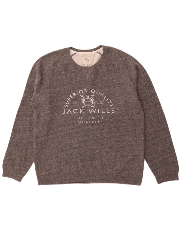 JACK WILLS Maglione girocollo con grafica da uomo XL in cotone chiazzato grigio